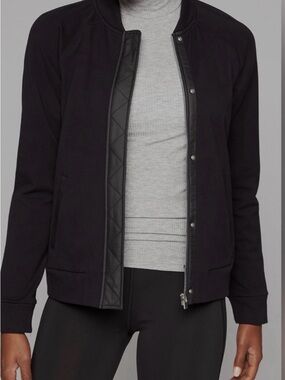 Athleta Stronger Black Quilted-Trim Bomber Jacket - XXS